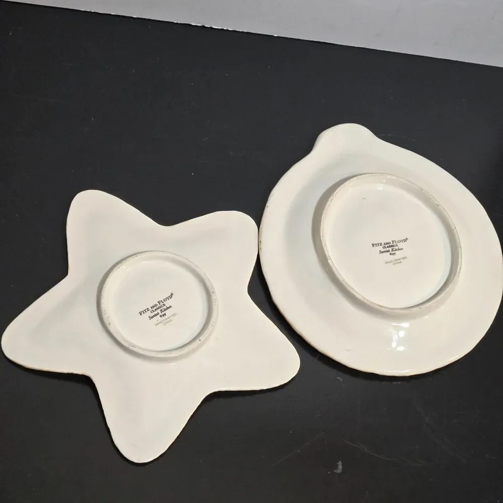 Vtg Fitz & Floyd‎ Christmas Cookie Candy Plate Dish Set 2 Star Ornament Santa 7
